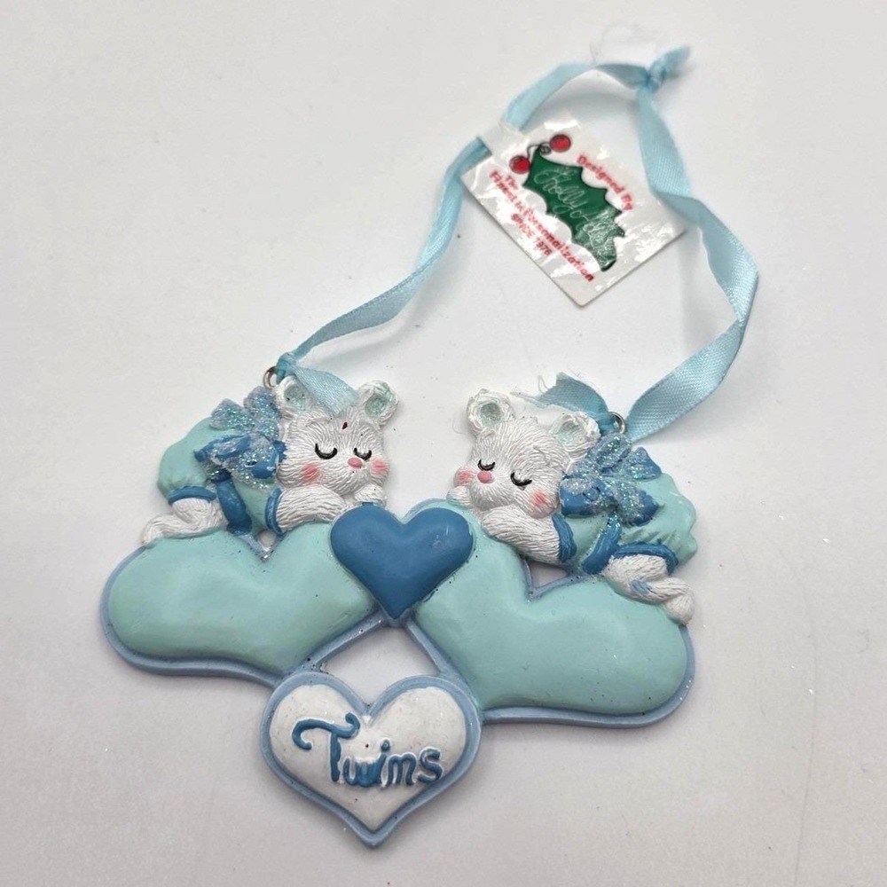 Holly Adler Twins Baby Bear Christmas Ornament Blue Heart Kurt S. Adler OS